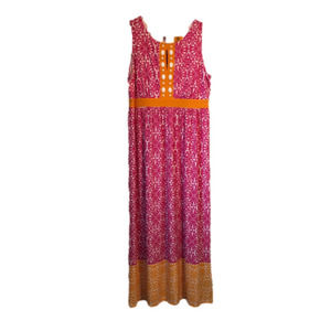 Ruby Road Pink, Gold, and White Maxi Dress with Decorative Buttons size Large